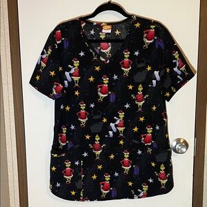 Dr. Seuss Black and Red Grinch Scrub Top